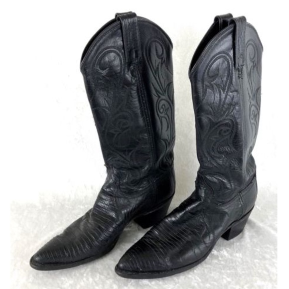 women's black lizard cowboy boots